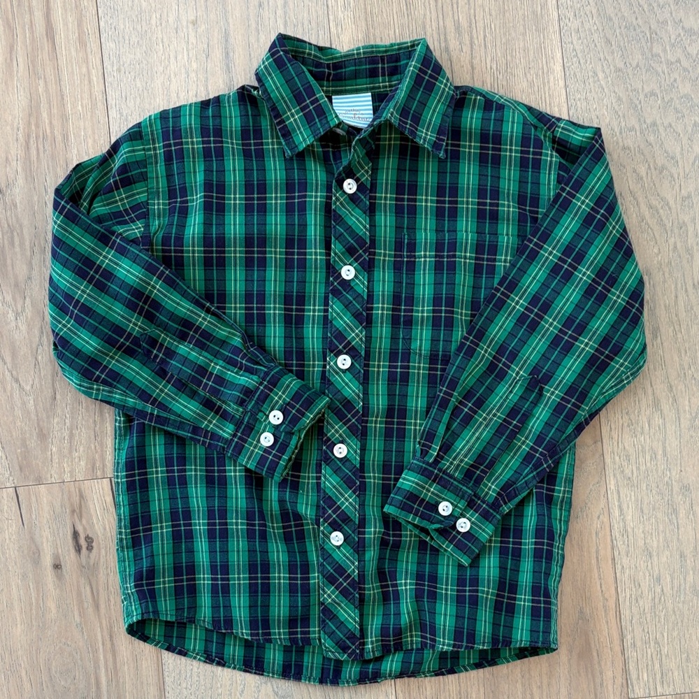 Kids Plaid Button-Down Shirt in Green and Blue
